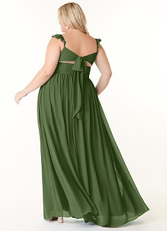 Azazie Metz Brautjungfernkleider A-Linie Herzchen Gerüscht Chiffon Kleid Olivgrün image8