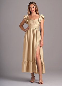 Azazie Anaya Robes de demoiselle d'honneur Robe Trapèze Convertible en Satin extensible Encolure en Forme de Cœur Champagne image5