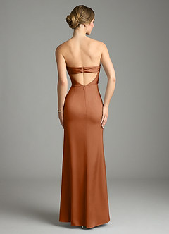 Azazie Leonis Bridesmaid Dresses Copper Mermaid Pleated Stretch Satin Convertible Dress image2