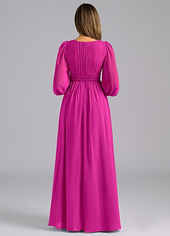 Azazie Palerma Jurken voor bruidsmeisjes Jurk van Chiffon met A-Lijn Lange mouw Fuchsia image2
