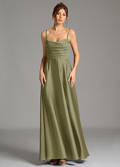 Azazie Ayla Bridesmaid Dresses Pistachio A-Line Corset Stretch Satin Dress image5
