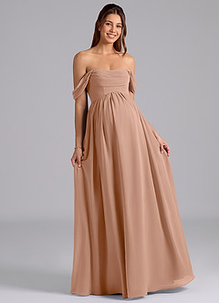 Azazie Saige Robes de demoiselle d'honneur de maternité Robe Trapèze Plissée Longueur ras du sol Mousseline de soie image4