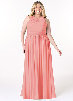 Azazie Harper Abiti da Damigella Abito A-Line in Chiffon Plissettato Corallo image6