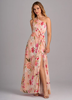 Azazie Brooke Brautjungfernkleider A-Linie One-Shoulder Chiffon Kleid Abstrakter Blumenstrauß image3