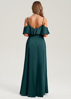 Azazie Jean Bridesmaid Dresses Pine A-Line Off the Shoulder Stretch Satin Dress image2