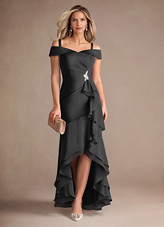Azazie Billings Kleider für die Brautmutter Meerjungfrau-Linie Schulterfrei Stretch-Satin Kleid Schwarz image7