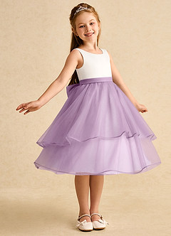 Azazie Rene Flower Girl Dresses Ivory Wisteria A-Line Bow Tulle Dress image1