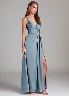 Azazie Maren Allure Abiti da Damigella Abito A-Line in Raso Elasticizzato Pizzo Blu Polveroso image4