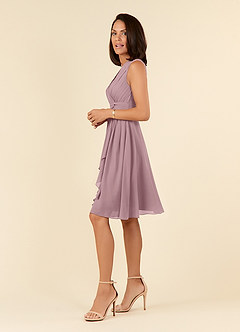Azazie Theron Mother of the Bride Dresses Dusty Rose A-Line V-Neck Pleated Chiffon Dress image3