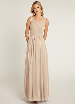Azazie Pierrette Bridesmaid Dresses Champagne A-Line Pleated Chiffon Dress image1