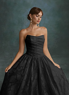 Azazie Nadine Wedding Dresses Black A-Line Strapless Floral Burnout Dress image8