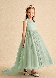 Azazie Lorita Flower Girl Dresses Dusty Sage A-Line Beaded Tulle Dress image4