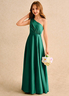 Azazie Puddles Girls Formal Sukienki dla dziewczynek sypiących kwiaty Linia A Jedno ramię Matowy satynowy Długość podłogi Sukienka image6