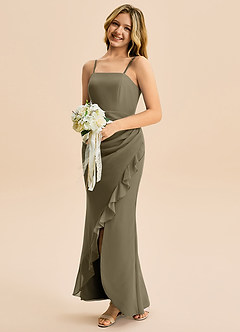 Azazie Buzzy Junior Willow Green Sheath Pleated Chiffon Dress image3