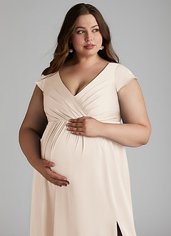 Azazie Allessia vestidos de dama de honor de maternidad Vestido de Corte En A Plisado Hasta el suelo Satén Elástico image13