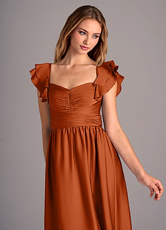 Azazie Anaya Vestidos de damas de honor Vestido de Naranja Quemada de Satén Elástico de Corte en A Convertible con Escote de Corazón image6