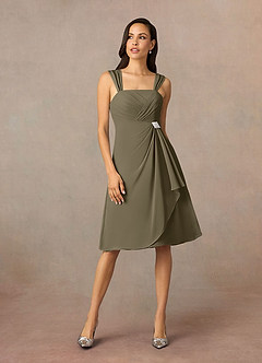 Azazie Olivia vestidos de madre de la novia Vestido de Verde Sauce de Gasa de Corte En A con Escote cuadrado plisado image3
