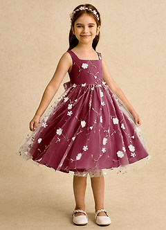 Azazie Bean vestidos de niña de las flores Vestido de Borgoña de Tul de Princesa con Sin mangas image4