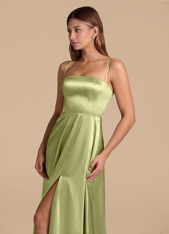 Azazie Wren Bridesmaid Dresses Pistachio A-Line Strapless Metallic Satin Dress image6