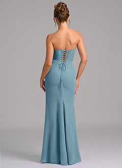 Azazie Sorrel Vestidos de damas de honor Vestido de Azul Malhumorado de Gasa de Corte Sirena con Corsé image2