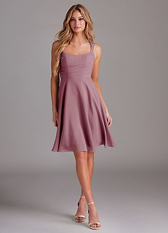 Azazie Vina Bridesmaid Dresses Vintage Mauve A-Line Lace Chiffon Dress image3