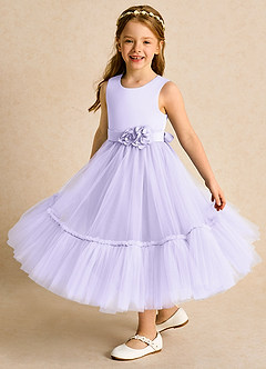 Azazie Miracle Flower Girl Dresses Lilac A-Line Bow Matte Satin Dress image4