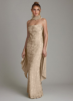Azazie Viv Bridesmaid Dresses Taupe Jacquard Sheath Strapless Jacquard Dress image1