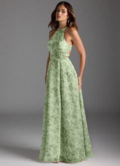 Azazie Clarice Brautjungfernkleider A-Linie Halter Chiffon Kleid Grüner Farn Blumen image3