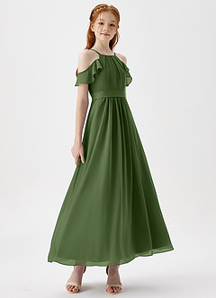 Azazie Chaya Junior Olive A-Line Off the Shoulder Chiffon Dress image6