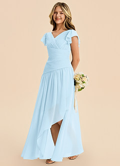 Azazie Pia Junior Sky Blue A-Line Pleated Chiffon Dress image7