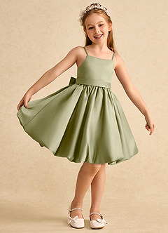 Azazie Davine vestidos de niña de las flores Vestido de Musgo Verde de Satin Mate de Corte En A con Tirante Espagueti image2