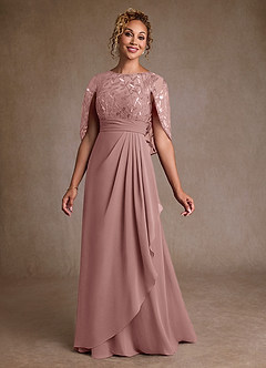 Azazie Beckley vestidos de madre de la novia Vestido de Rosa Polvorienta de Gasa de Corte en A con Encaje image3