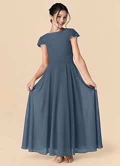 Azazie Payton Vestido de Neptuno de Gasa de Corte en A con Lazo image3