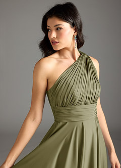 Azazie Charlize Jurken voor bruidsmeisjes Jurk van Stretch Satijn met A-Lijn One-Shoulder Pistache image7