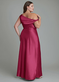 Azazie Emerson Bridesmaid Dresses Burgundy Mermaid Off the Shoulder Metallic Satin Dress image2
