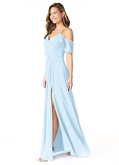 Azazie Dakota Brautjungfernkleider A-Linie V-Hals Gefaltet Chiffon Kleid Himmelblau image3
