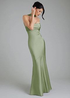 Azazie Marryn At-home Try On Dresses Dusty Sage Mermaid Sweetheart Neckline Stretch Satin Dress image6