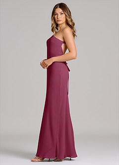 Azazie Monroe Bridesmaid Dresses Mulberry Sheath One Shoulder Chiffon Dress image5