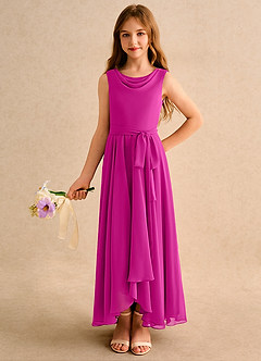 Azazie Wonderland Girls Formal Venta Final Vestido de Fucsia de Gasa de Corte en A con Plisado image4