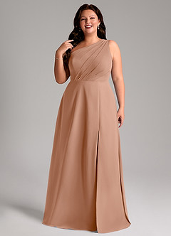 Azazie Phaedra Jurken voor bruidsmeisjes Jurk van Chiffon met A-Lijn One-Shoulder Champagne Roos image13