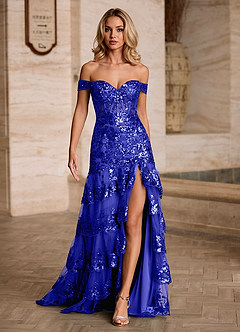 Jenna Azul Vestido de sirena con volantes y purpurina para baile de graduación image4