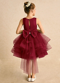 Azazie Tinie Flower Girl Dresses Burgundy Ball-Gown Bow Tulle Dress image1