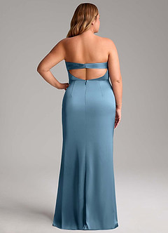 Azazie Leonis Bridesmaid Dresses Steel Blue Mermaid Pleated Stretch Satin Convertible Dress image9