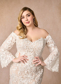 Azazie Arlette Wedding Dresses Diamond White Nude Mermaid Sweetheart Sequins Tulle Dress image11
