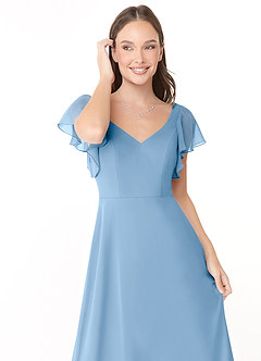 Azazie Syenna Bridesmaid Dresses Powder Blue A-Line Ruched Chiffon Dress image9