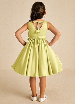 Azazie Apple Flower Girl Dresses Lemon Sorbet A-Line Bow Matte Satin Dress image2