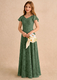 Azazie Narin Girls Formal Blumenmädchenkleider A-Linie mit ärmel Blumen-Burnout Kleid Eukalyptus image4
