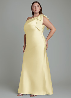 Azazie Yuanna Bridesmaid Dresses Lemon Sorbet Mermaid One Shoulder Stretch Satin Dress image12