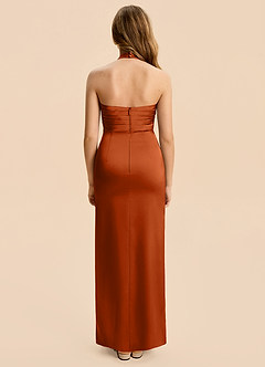 Azazie Jemma Junior Burnt Orange Sheath Ruched Stretch Satin Dress image2