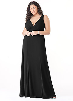 Azazie Christiana Brautjungfernkleider A-Linie V-Hals Gefaltet Chiffon Kleid Schwarz image7